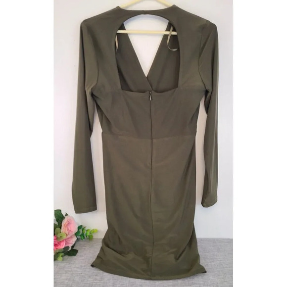 New Le Château, Olive Green Formal Dress, Long Sleeve, Open Back, Size S - Picture 2 of 6